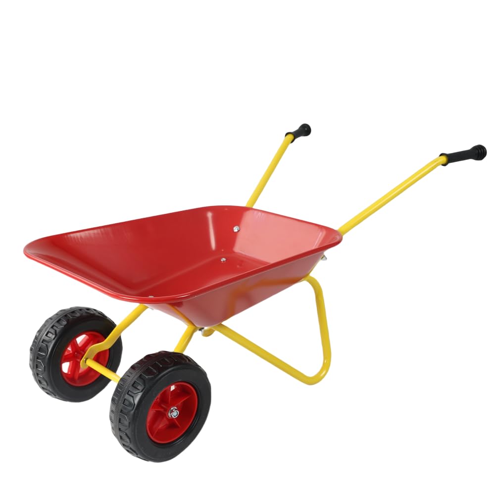 Children's Red Metal Trolley, Children's Heavy Vehicle, Metal Structure Two-Wheeled Trolley, Steel Pallet, Wheel Barrow for Gardens, Loading Leaves, Soil, Sand