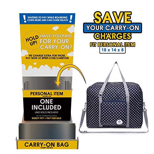 For Airlines Foldable Travel Duffel Bag Tote Carry on Luggage Sport Duffle Weekender Overnight for Women and Girls (Polka Dot-1109)