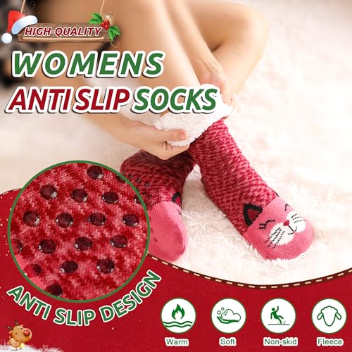 Image of WEVIAS Women Winter Socks Knit Anti-Slip Sweat Warm Cute Cartoon Animals Fuzzy Home Slipper Socks