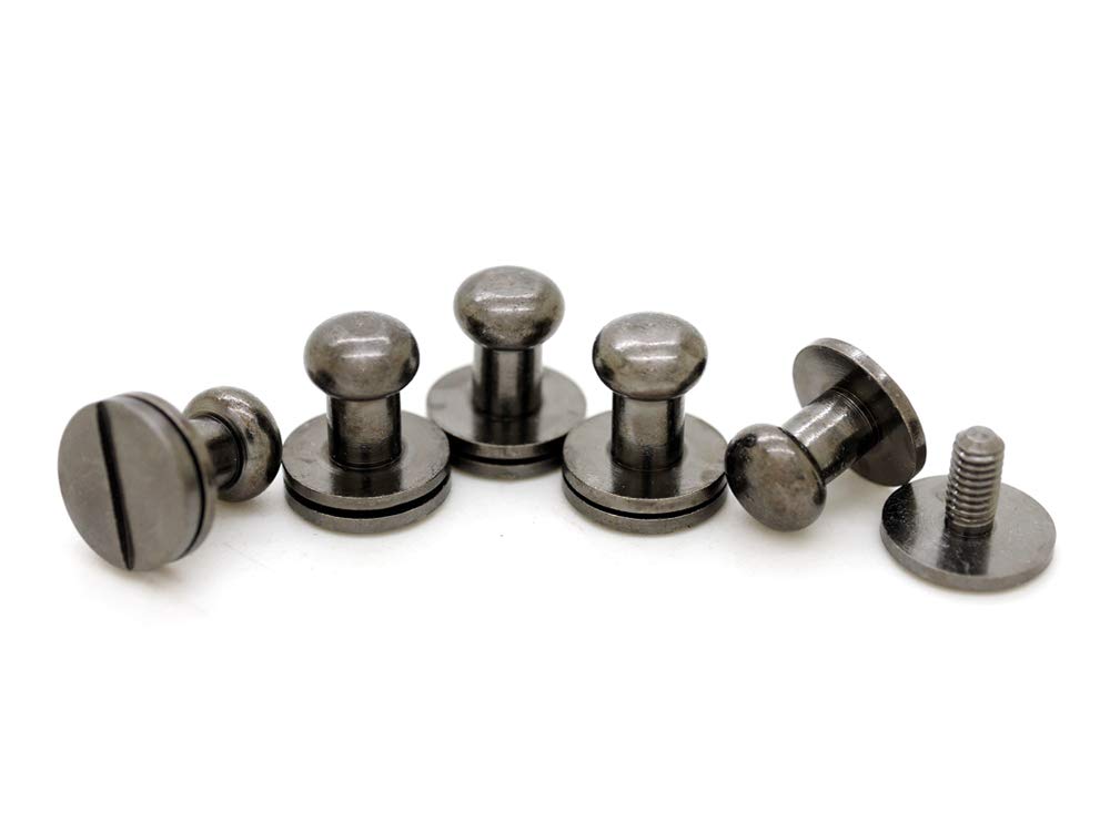 CRAFTMEMORE Solid Brass Ball Head Stud Screw Back Black Nipple Rivet Studs Button Strap Stopper Leathercraft 10 Pack SCBH (Gunmetal, 5 mm)