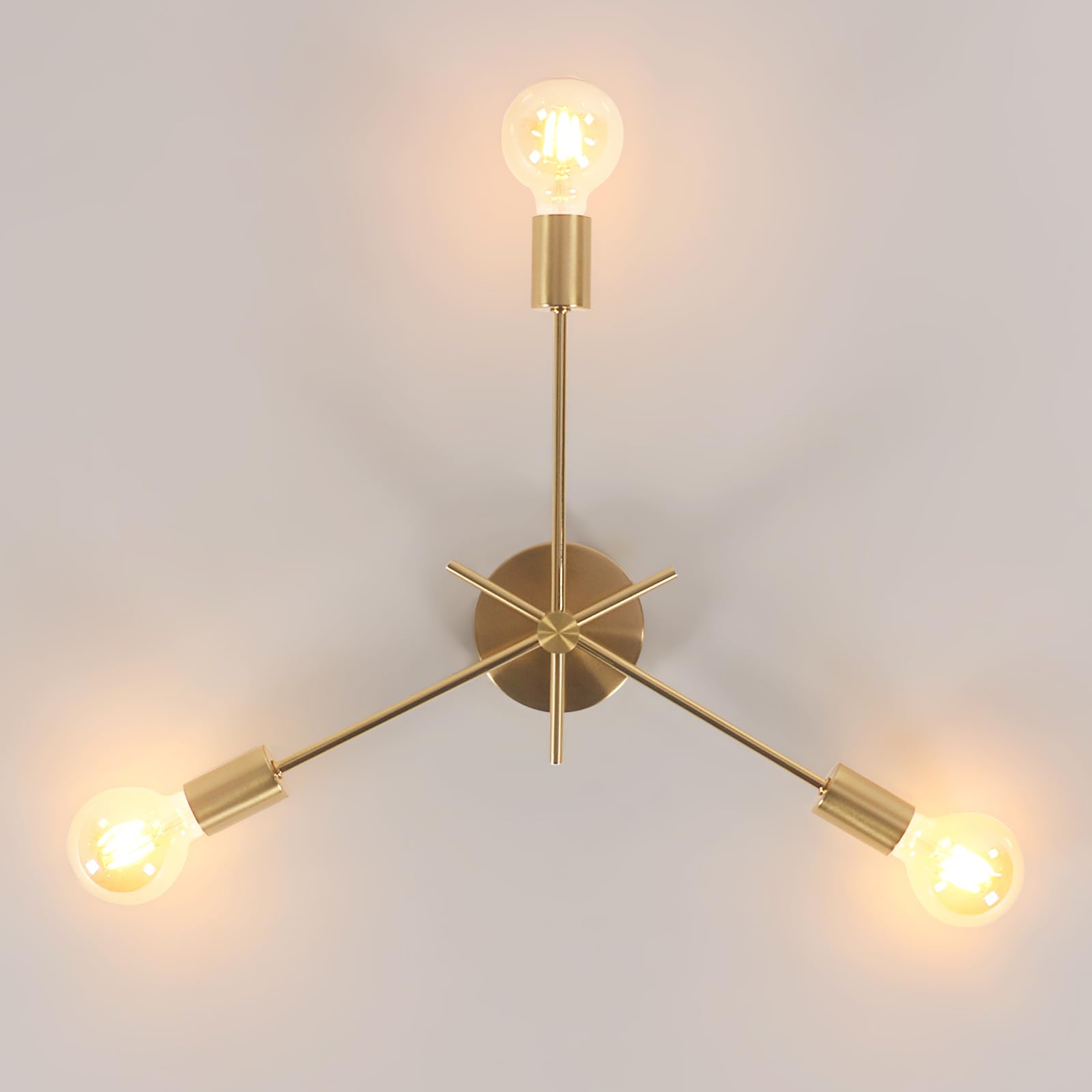 Riserva E27 Lustre Vintage Sputnik, 3 Lumières Plafonnier Industriel avec rotation de 180, Doré Plafonniers en Métal pour Salon Cuisine Salle à Manger Chambre