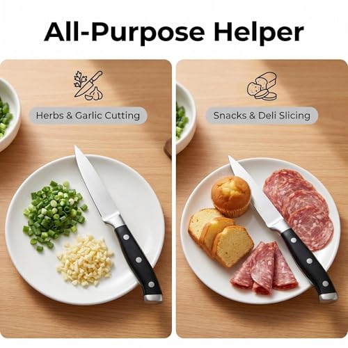 Image of 3.5 Inch High Carbon Steel Fruit and Vegetable Paring Knife, Triple Rivet Compact Knives with Ergonomic Handle, Ultra Sharp Small Kitchen Knife for Peeling, Slicing and Garnish