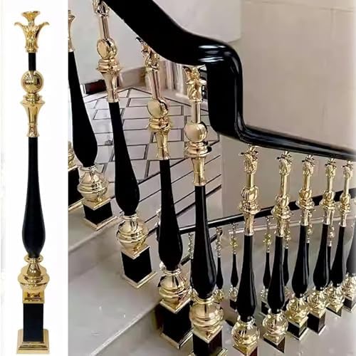 Elegant Black & Gold Iron Balusters for Stairway Railing - 10 Pcs Magnesium Aluminum Alloy Spindles, 85cm (33.5") Decorative Support Posts for Staircases