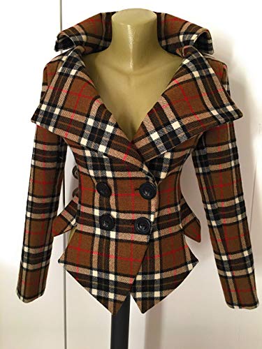Beige plaid jacket, Beige brown tartan jacket, Plaid Blazer, Asymmetrical jacket,Fitted blazer, wool jacket, tweed plaid coat