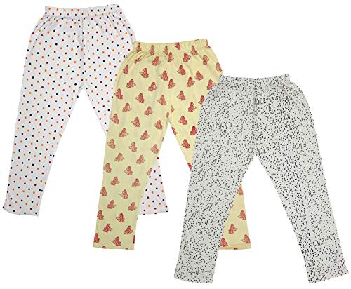 Image of IndiWeaves Girls Printed Cotton Capri Pants for Summer (White,Lemon,White1, 12-14 Years) Pack of 3