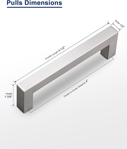 Miniatura 10 de Probrico Paquete de 30 tiradores de acero inoxidable en níquel satinado, 3-12 pulgadas, barra cuadrada central de agujero de 3-12 pulgadas,