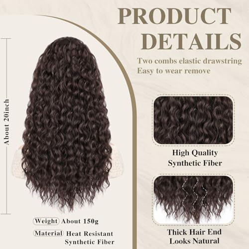 Aisi Beauty Curly Ponytail Extension, Drawstring Ponytail Extension For Black Women Dark Brown Synthetic Clip In Ponytail Extension 20 Inch Long Curly Wavy Fake Ponytail Hairpieces For Daily Use thumb #3
