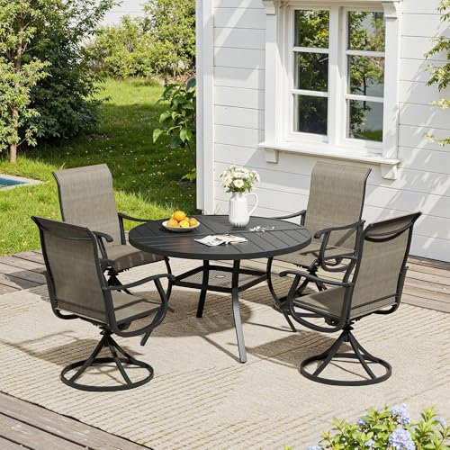 Image of VICLLAX 40.6 inch Round Outdoor Table, Patio Dining Table for 4 with Umbrella Hole for Garden Lawn Deck Backyard, Black