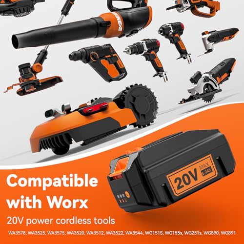 Image of Futurebatt 2 Pack 20V Battery Replacement for WORX PowerShare 20V Lithium ion Battery 6.0Ah WA3520 WA3525 WA3575 Compatible with Cordless Power Tools WG151s WG155s WG251s WG255s WG540s WG545s WG890