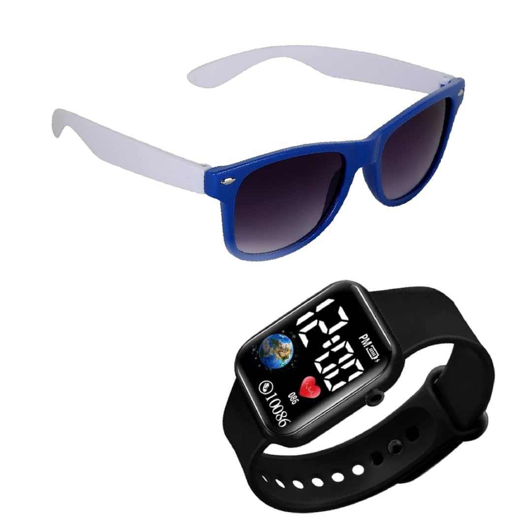 UZAK Kids Sunglasses and Smart Watch Set, Blue and White Frame 2-Piece Shade with Wrist Watch, Birthday Return Gift - Review, Price and Buying Guide