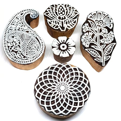 Image of RENIQ Wooden Printing Block for Fabric & DIY Craft | Handcrafted Indian Design Stamp for Textile, Pottery, Mehndi & Home Decor (Multicolor15)