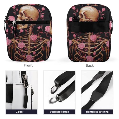 Satchel Tote Bag Messenger Bag Skeleton with Roses Printed Mini Sling Bag Purse Suitable for Work Travel3