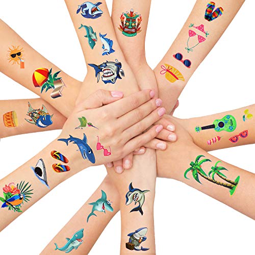 LITTLE SIENA Temporary Tattoos for Kids and Adults Shark Theme , Pool Party Supplies Baby Shower Birthday Party Decor + Shark Themed