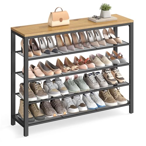 VASAGLE INDESTIC 4-Shelf Mesh Shoe Rack (Honey Brown)