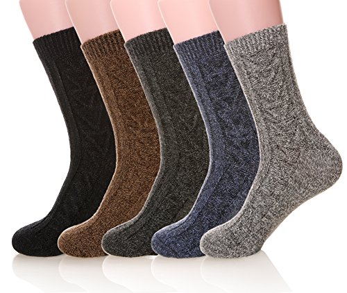 MIUBEAR Mens 5 Pair Pack Knitting Warm Wool Casual Winter Socks 5 Pack Soild Color