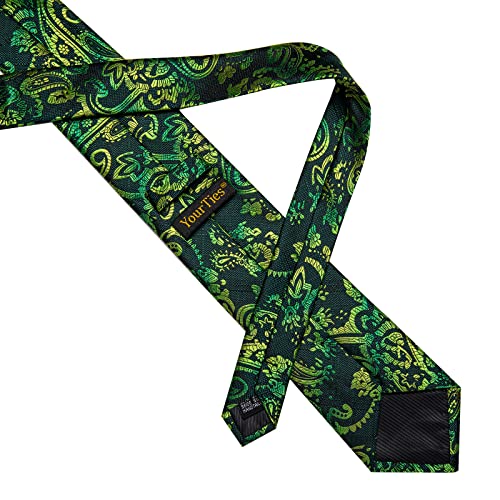 Image of YourTies Green Tie for Men Silk Paisley Men's Necktie Woven Jacquard Formal Business Party Wedding Designer