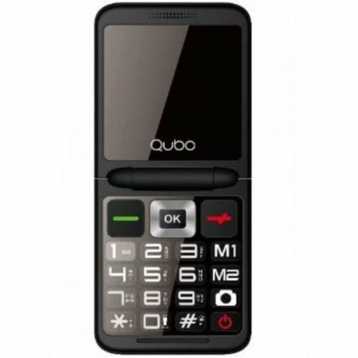 Qubo X-10BL Mobile Phone, front view, blue color, with a simple keypad and screen.