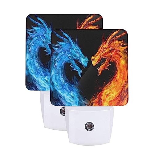 Image of Fiery Dragon LED Plug-in Night Lamp 2 Piece Set, Auto Sensor Nightlights Set of 2 for Bedroom Bathroom