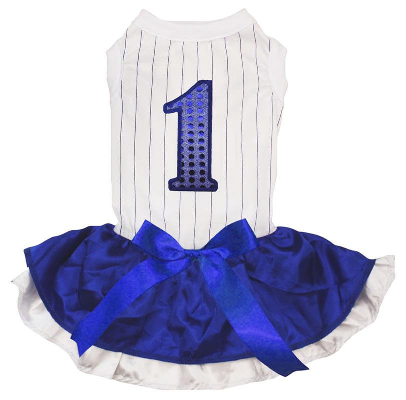 Robe pour chiot à rayures et sequins bleus pour fêtes taille XL