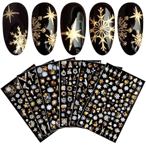 8 Sheets Gold and White Christmas Nail Art Stickers Cover
