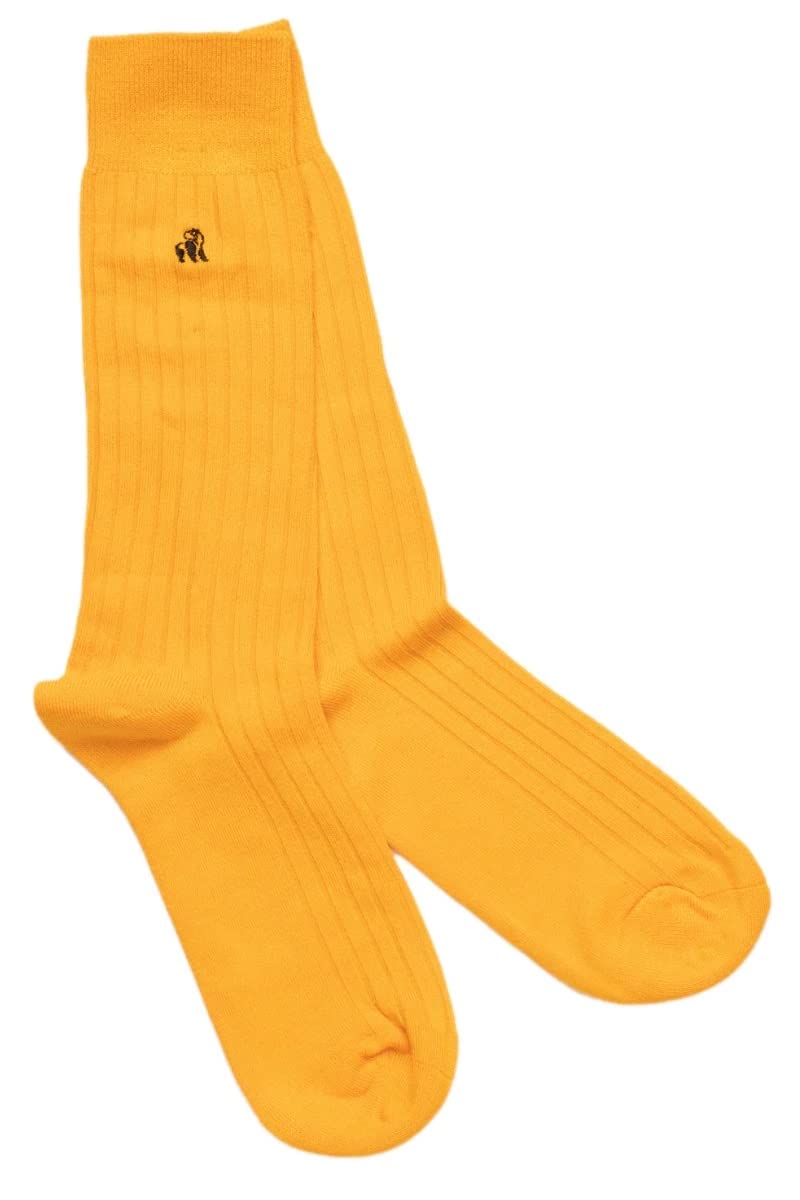 Swole Panda Men's Yellow Bamboo Socks Uk7-11 - Bumblebee Ribbed