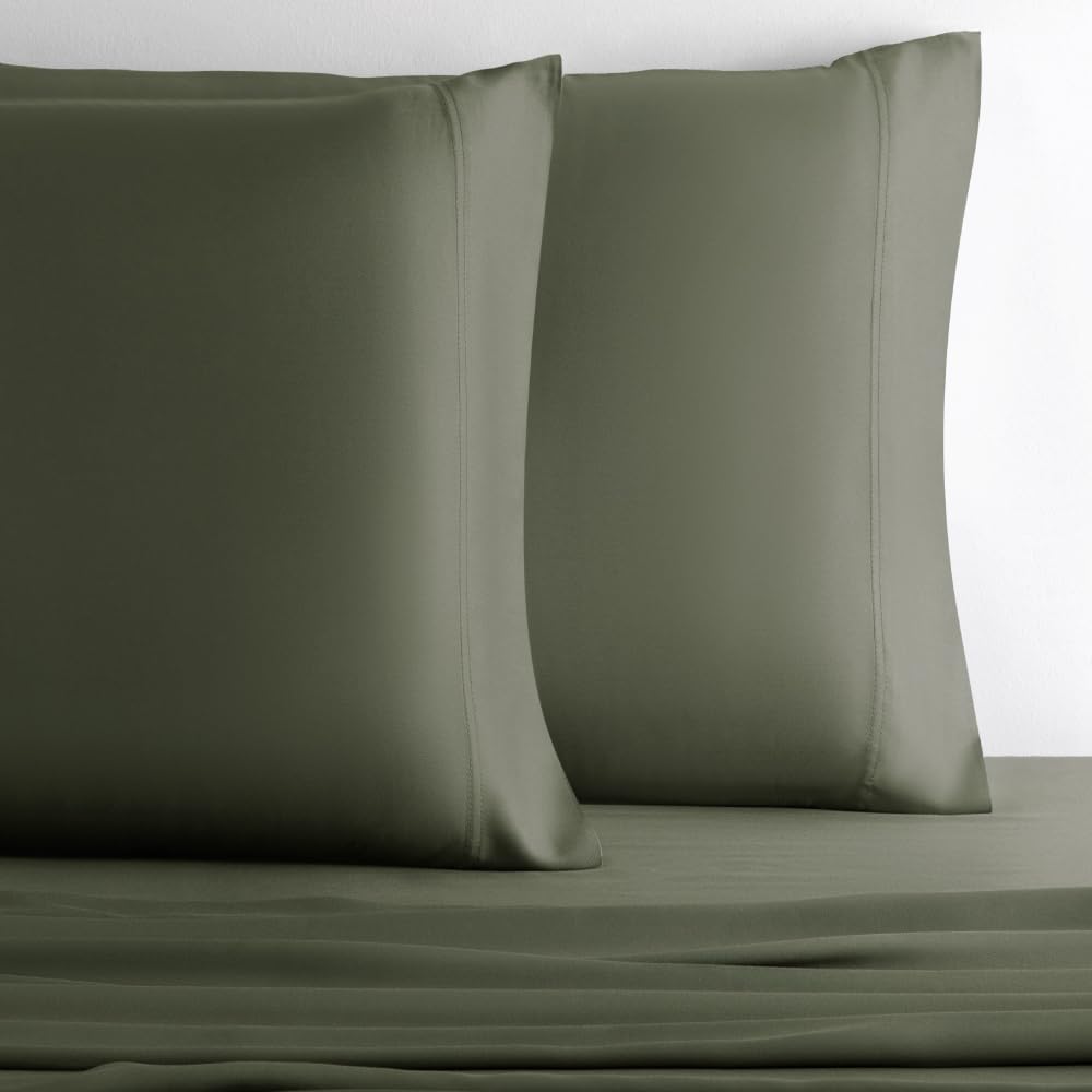 Cariloha Retreat 2-Piece Sateen Pillowcase Set | Oasis Green |Standard | Lyocell Material | Allergy & Odor Resistant, Breathable, and Extra Soft | Cooling for Hot Sleepers | Corner Bands
