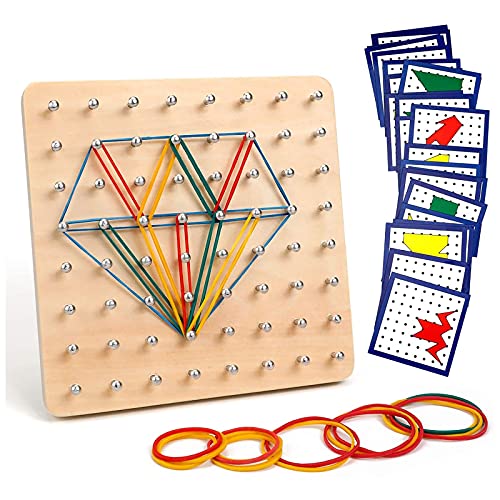 Homealexa Holz Geoboard Set Geometriebrett Montessori Holz Spielzeug für Kinder, Inspirieren die Phantasie und Kreativität des Kinders