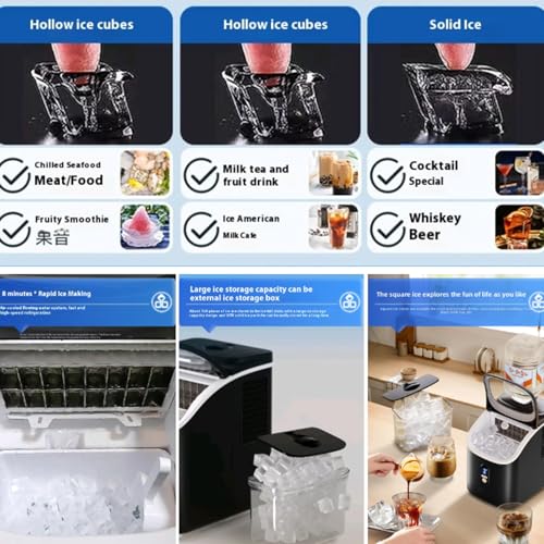 CAOJS Kleine Eismaschine, Tragbare Eiswürfelmaschine Mit LCD-Display Und Abnehmbarem Wassertank, 20kg/Tag, 24H Timer, Selbstreinigende Eismaschine, Effiziente Kältesperre Für Zuhause, Büro, Party