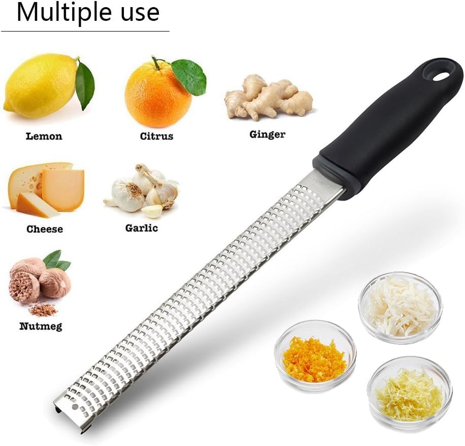 Image of Baskety Stainless Steel Zester Grater Handheld for Lemon, Cheese, Ginger, Garlic, Vegetables & Fruits - 1 Piece (Black)