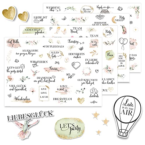Sticker Hochzeit Gästebuch - 173 Sticker Vintage auf 4 A4 Bögen für Gästebuch Hochzeit - Sticker Fotoalbum - Liebevolle Aufkleber Hochzeit - Sticker Liebe - Hochzeitssticker - Sticker Set Liebe Cover