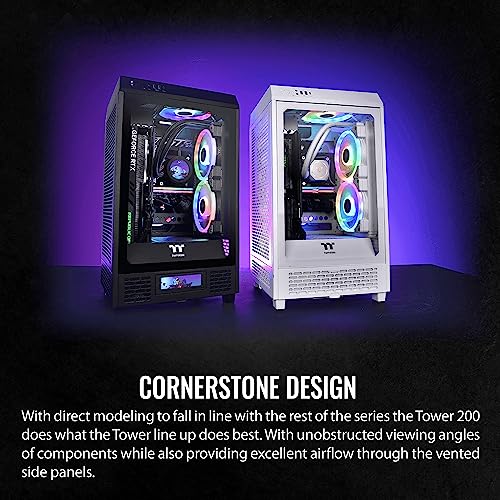 Gabinete para PC Thermaltake Tower 200 Mini-ITX, con 2 ventiladores CT140 de 140 mm preinstalados, soporta GPU de hasta 380 mm, modelo CA-1X9-00S1WN-00, color negro, garantía de 3 años miniatura 3