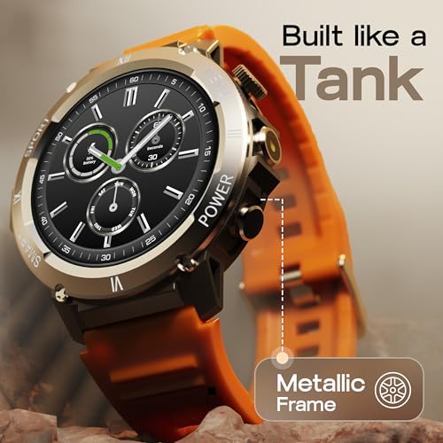 Image of GOBOULT Tuff Hawk Smart Watch 1.39'' HD Display, BT Calling, Working Crown, 150+Watchfaces, 450 Nits Brightness, AI Voice Assistant, SpO2 Monitoring (Green) (Saffron)