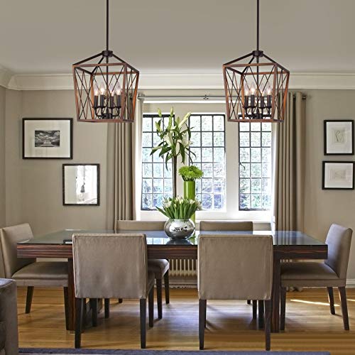 Q&S Farmhouse Rustic Chandelier Light Fixtures,4 Lights Bronze Lantern Pendant Light Fixture For Dining Room Kitchen Entryway Hallway Ul Listed #TOP1
