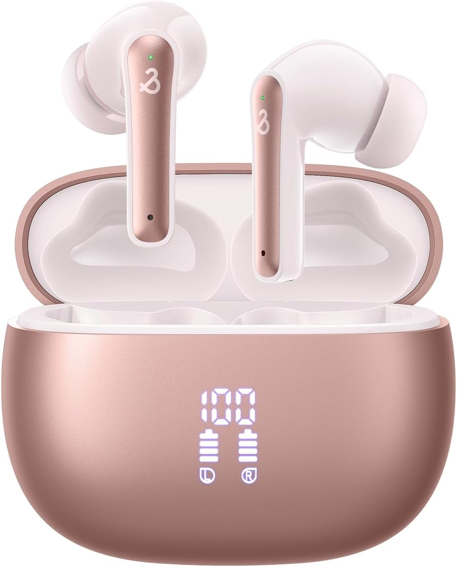 Wireless Earbuds, Wireless Headphones with HiFi Stereo Deep Bass Ear Buds, Bluetooth 5.3 Headphones with 6 ENC Noise Cancelling Mic, 50H Playtime, Earphones Dual LED Display, IPX8 Waterproof