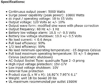 AIMS 5000W 12V Modified Sine Inverter 120V GFCI Terminal Block