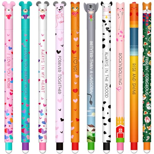 FRPABCF Set mit 10 radierbaren Gelstiften Farmen mit thermoempfindlicher Radiertinte, verschiedene Tintenfarben und Scha...