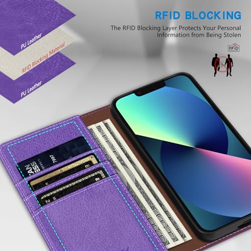 Image of ZZXX for iPhone 13 Mini Wallet Case Strong Magnetic 5.4 inch,Purple