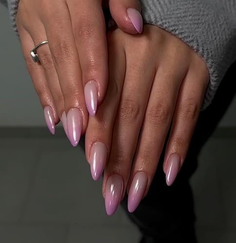 Ombre Purple Glazed Donut Press on Nails Almond, Gradient Lilac