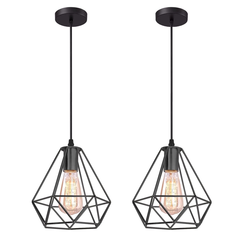 iDEGU 2 x Lámpara de techo vintage Iluminación colgante de metal en forma de jaula de 20 cm - Negro