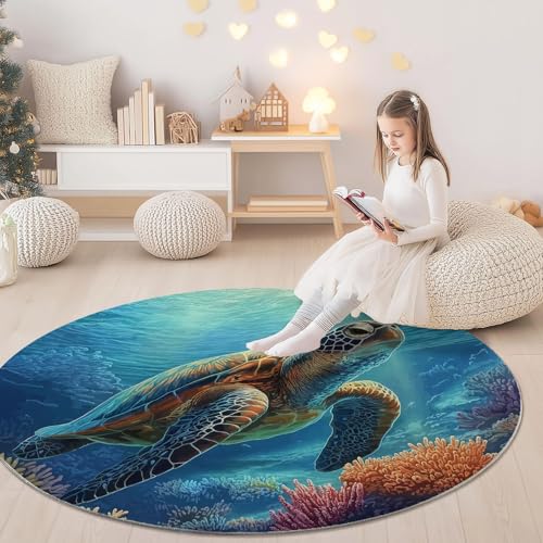 Tapis navigation style rond bleu doux carpette ocean 120cm - 4