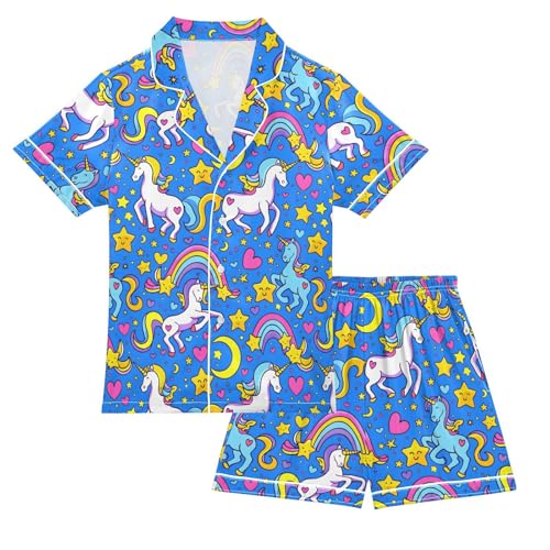 Unicorns Pajamas Set Soft Satin Silk Sleepwear Summer Clothes 2 Piece Lounge Sets