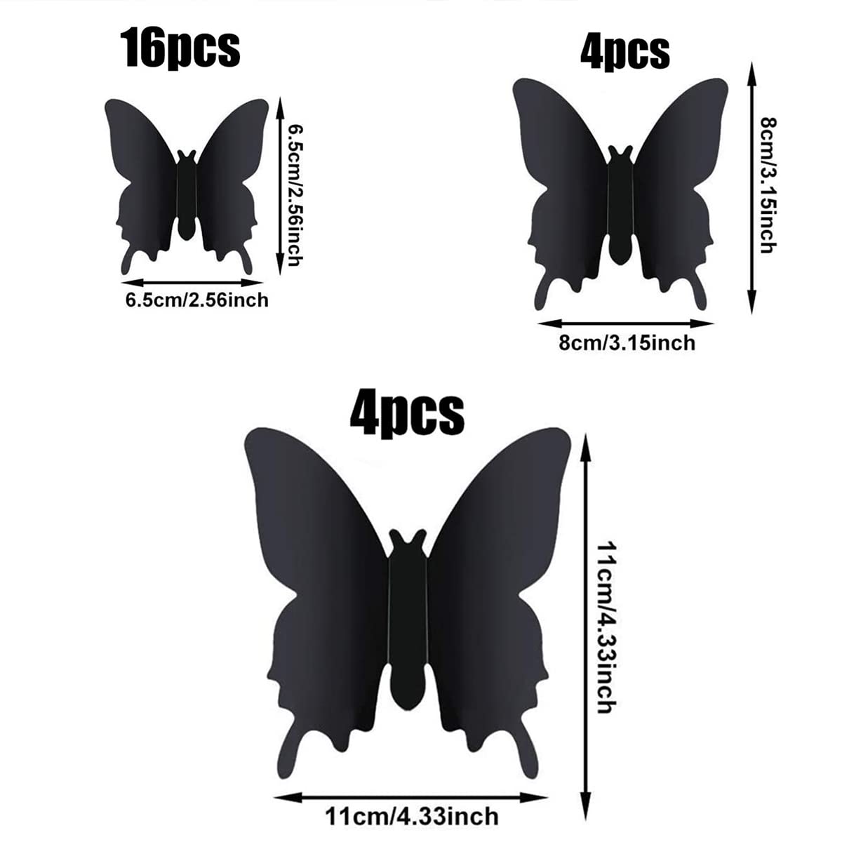 Tuxiaobu 24 Pieces DIY Mirror Butterfly 3D Butterfly Removable Wall Stickers Wall Stickers Wall Decals Home Decoration Kids Room Bedroom Living Room Decoration Black - Image 2
