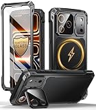 Beeasy Cover per iPhone 17 Pro Max Metallo con Magsafe, Schermo in Vetro Temperato Protezione Fotocamera e Supporto, 360 Antiurto Militare Resistente Indistruttibile Armor Protezione Custodia, Nero