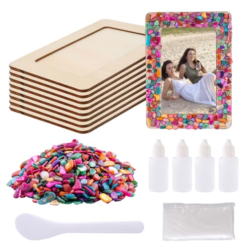 zjdbset DIY Mosaic Photo Frame Craft Kit for 4 * 6 Photo,8 Pcs DIY Unfinished Wooden Picture Frames with Mosaic Tiles for DIY Craft