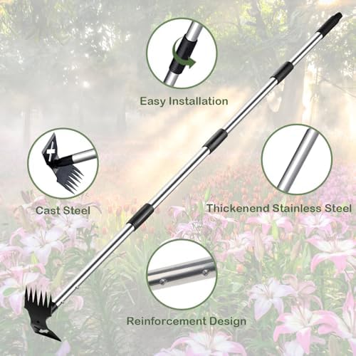 NICOFPHY Weed Puller Tool with Long Handle - 60" Manual Weeder Remover Tool, 2 in 1 Hand Weed Rake and Garden Hoe for Gardening, Heavy Duty Uprooting Weeding Pull for Yard, Lawn, Patio and Garden - 3