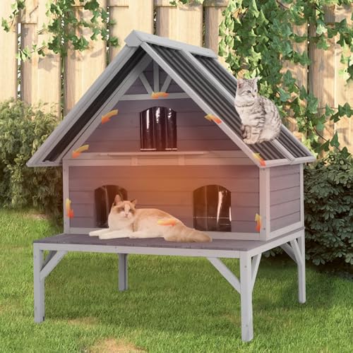GUTINNEEN Large Outdoor Cat House 2-Story Insulated Cat House Indestructible
