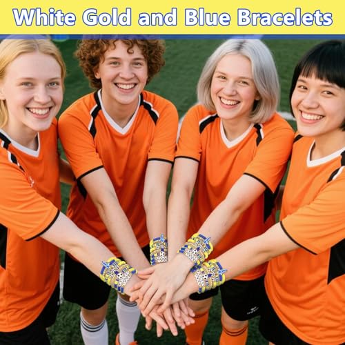 image for AKAIXI Soccer Beaded Bracelets, Blue Yellow and White Clay Friendship 