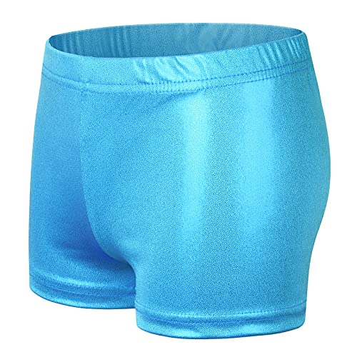 PythJooh Girls Dance Shorts, Little Girls Sparkle Glitter Gymnastics Shorts Metallic Athletic Dancewear Shorts 3-14 Years Blue