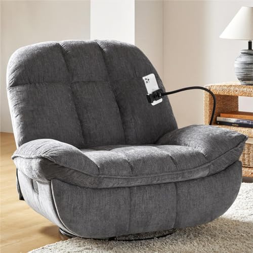 EcoHarbor Oversized Swivel Rocker Recliner Chair,360° Rocking Recliner Chair, Manual Nursery Glider Recliner, Extra Wide Recliner for Living Room, Grey