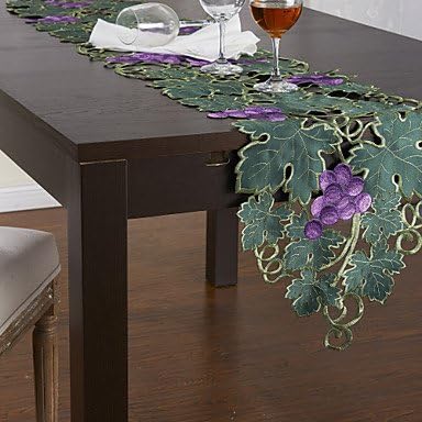Handmade Crochet Lace Table Runner,13 x 69 Inch Grape Theme Embroidery Polyester Table Runner,Lace Table Runners And Scarves Embroidered Leaves ,For Wedding And Event